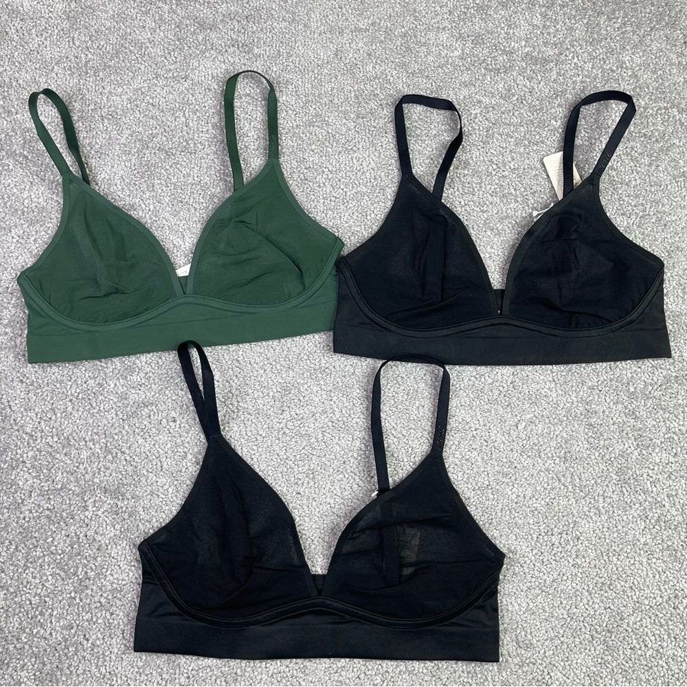Aerie Smoothez Bra Bundle Small Black Olive Green Pullover Adjustable Straps New